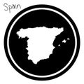 Vector illustration white map of Spain on black circle, isolated