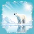 A vector illustration of a white polar bear on a iceberg, wallpaper