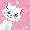 Vector illustration of a white cat on a pink background Royalty Free Stock Photo