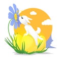 Vector illustration of a white rabbit and three eggs for Easter Royalty Free Stock Photo