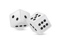 Vector illustration of white realistic game dice icon in flight closeup on white background. Casino gambling Royalty Free Stock Photo