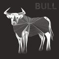 Vector illustration of white stilish bull. Line art style. Minimalist design. The symbol of new 2021 year. The concept of power.