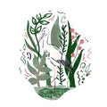 Vector illustration with white stork and plants