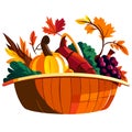 Vector illustration of a wicker basket full of autumn fruits and vegetables Generative AI Royalty Free Stock Photo