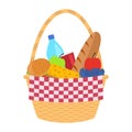 Vector wicker picnic basket with a blanket