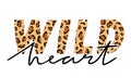 Vector illustration with Wild heart slogan with leopard skin. T-shirt design, graphics for fashion print or poster