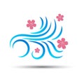 Vector illustration of wind icon with pink sakura falling flower isolated on white