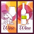 Vector illustration of wine bottle, glass, branch of grape and c Royalty Free Stock Photo