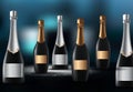 Vector illustration of Wineglass with black wine bottles of champagne in a bucket Royalty Free Stock Photo