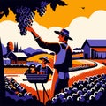 Vector illustration of a winegrower with a basket of grapes. generative AI