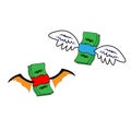 Vector illustration of winged demon money and angel winged money