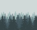 Vector illustration of winter forest with fog and mist Royalty Free Stock Photo