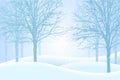 Vector illustration of winter forest with snow and mist, suitable as Christmas card Royalty Free Stock Photo