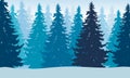 Vector illustration of winter forest with snow and mist, Royalty Free Stock Photo