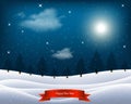 Vector illustration. Winter night landscape. Sky with clouds and the moon, the snow-covered field, forest, snow. Christmas Royalty Free Stock Photo