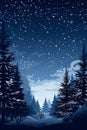 vector illustration of a winter night scene with snow covered trees and stars in the sky Royalty Free Stock Photo