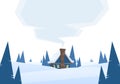 Vector illustration: Winter snowy cartoon landscape with house and smoke from chimney on white background. Royalty Free Stock Photo