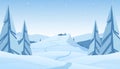 Winter Snowy Mountains Christmas Landscape With Path To Cartoon House