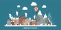 Vector illustration. Winter urban landscape. City with snow. Christmas and new year. Cityscape. Buildings.Mountaines and Royalty Free Stock Photo