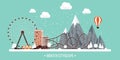 Vector illustration. Winter urban landscape. City with snow. Christmas and new year. Cityscape. Buildings.Mountaines