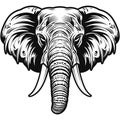 Vector illustration of wise unkind elephant face with big tusks