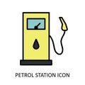 Vector illustration withpetrol station icon. Outline drawing Royalty Free Stock Photo