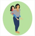 Vector illustration of a woman with a baby. Mother carrying her daughter on her back Royalty Free Stock Photo