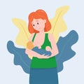 Vector illustration: a woman breastfeeds her baby. Breastfeeding concept