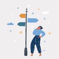 Vector illustration of Woman chooses where to go.