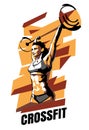 Vector illustration of woman CrossFit on an abstract background.