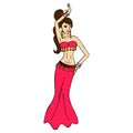 Vector illustration with woman dancing belly dance in red. Design template for flyer, invitation, poster or greeting card. Royalty Free Stock Photo