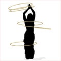 Vector illustration of a woman dancing with many hula hoops