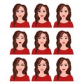 Vector illustration of woman with different facial expressions set. Emotions set on white background in flat style. Royalty Free Stock Photo