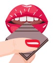 Vector illustration of a woman eating chocolate bar