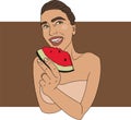 Vector illustration. woman eating watermelon Royalty Free Stock Photo