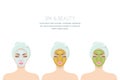 Vector illustration of woman with facial cosmetic mask.