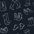 Vector illustration of woman fall and winter shoes, boots set. seamless pattern