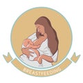 Vector illustration of woman feeding baby.