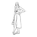 Vector illustration of a woman figure one-line drawing, contour drawing of girl, simple. Girl with her black underwear