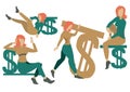 Vector illustration of woman and finance. dollar.