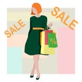 Vector illustration of a woman in a green dress