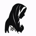 Black silhouette, tattoo of a woman with her head covered with a scarf on white background. Vector Royalty Free Stock Photo