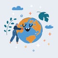 Vector illustration of woman hugging planet Royalty Free Stock Photo