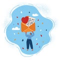 Vector illustration of woman image of a woman who received a letter, message with love symbol