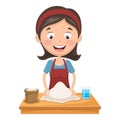 Vector Illustration Of Woman Kneading Dough