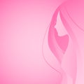 Vector illustration of Woman long hair silhouette head and half upper body side view pink gradient in flat design. Royalty Free Stock Photo