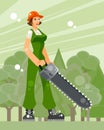 Woman lumberjack in the forest