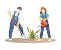 Vector illustration Woman and man gardening together Royalty Free Stock Photo