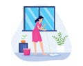 Vector illustration Woman mopping the floor