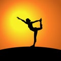 Vector illustration woman on the mountain sport yoga sunset meditation on the nature balance pose